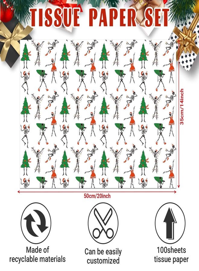 Bolsome 100Sheets Christmas Tissue Paper Funny Dancing Skeleton Xmas Tree Santa Hat Printed Tissue Paper for Gift Wrapping for Winter Holidays DIY Craft Supplies - Image 2